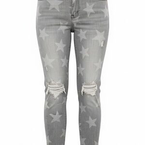 Easel Women's Size Large Gray Star Print Distressed Boho Jeans with Stretch
